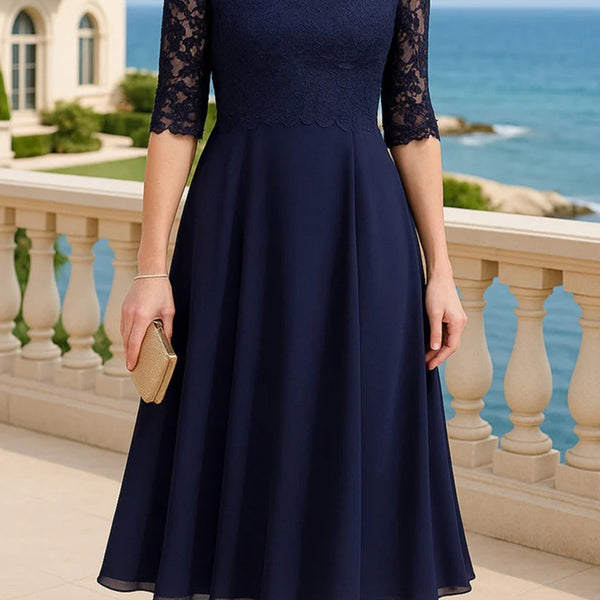 A-line Bateau 1/2 Sleeves Ruffles Tea-Length Chiffon Corset Mother of – EverLaceBridal