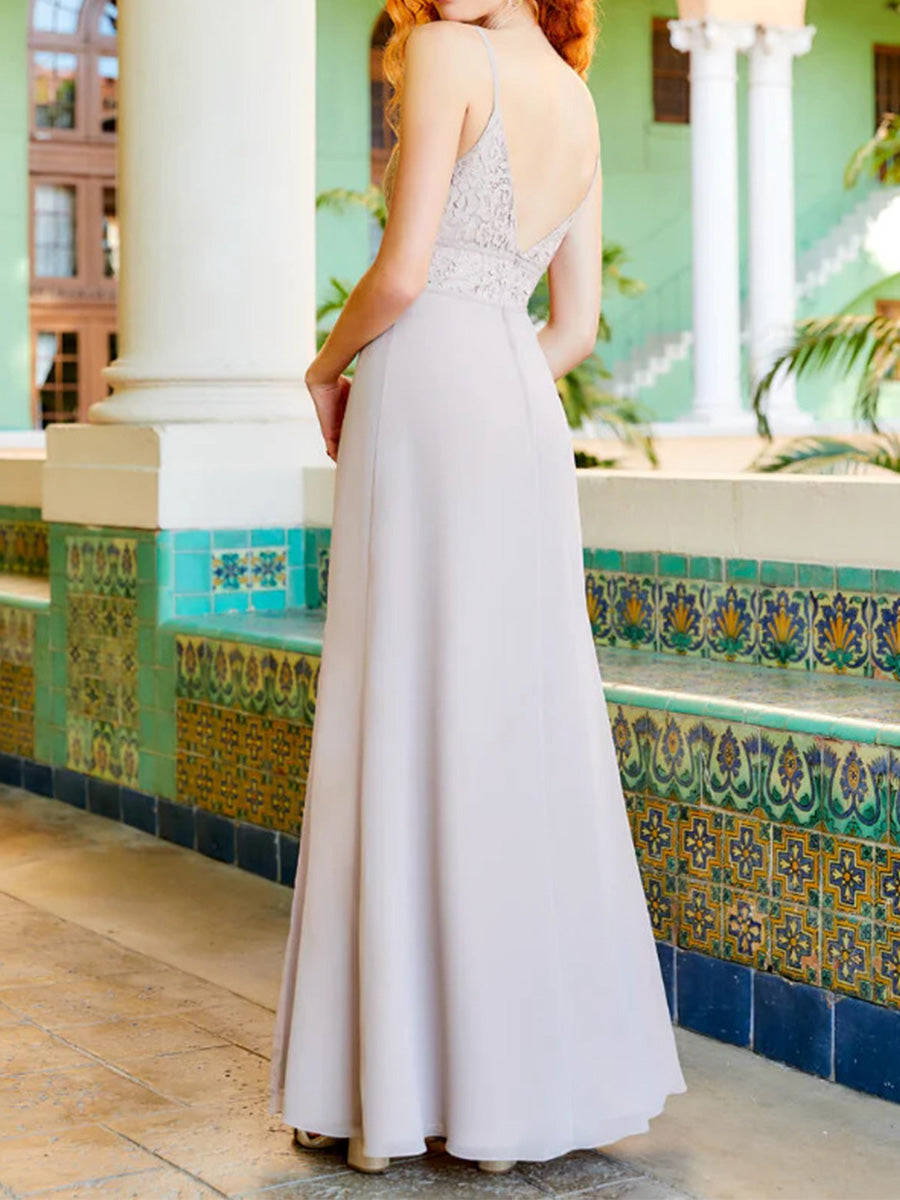 A-line/Princess V-neck Floor-Length Stretch Crepe Bridesmaid Dress