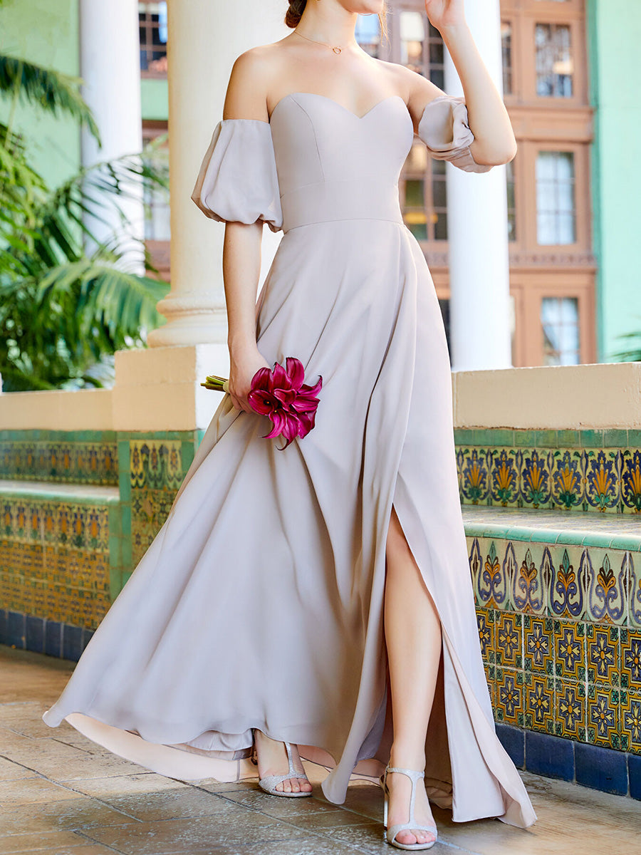 A-line/Princess Sweetheart Ruffles Floor-Length Chiffon Corset Bridesmaid Dress