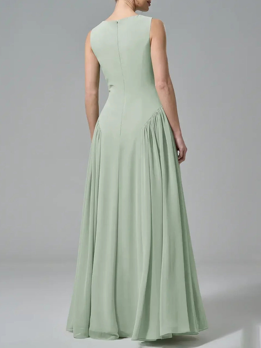 A-line/Princess Bateau Ruffles Floor-Length Chiffon Corset Bridesmaid Dress