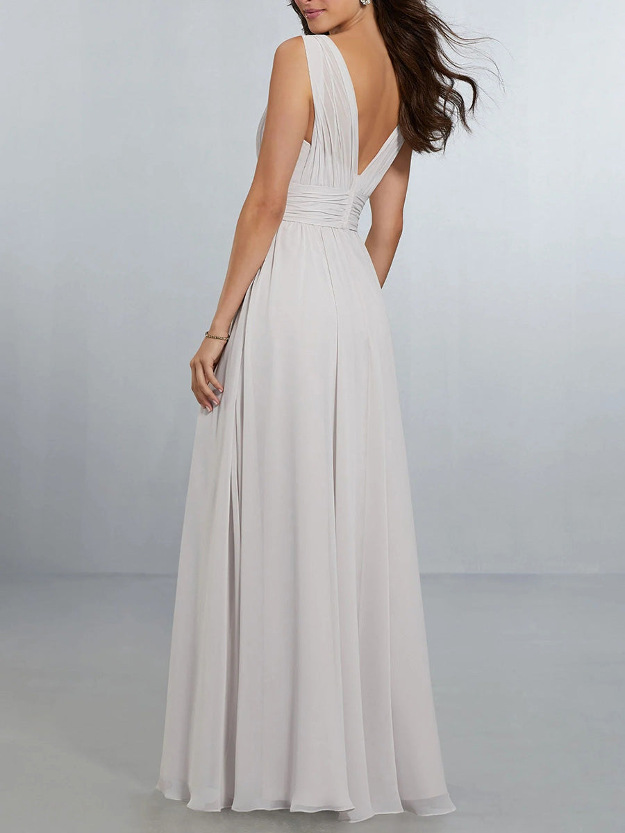 A-line/Princess V-neck Ruffles Floor-Length Chiffon Corset Bridesmaid Dress