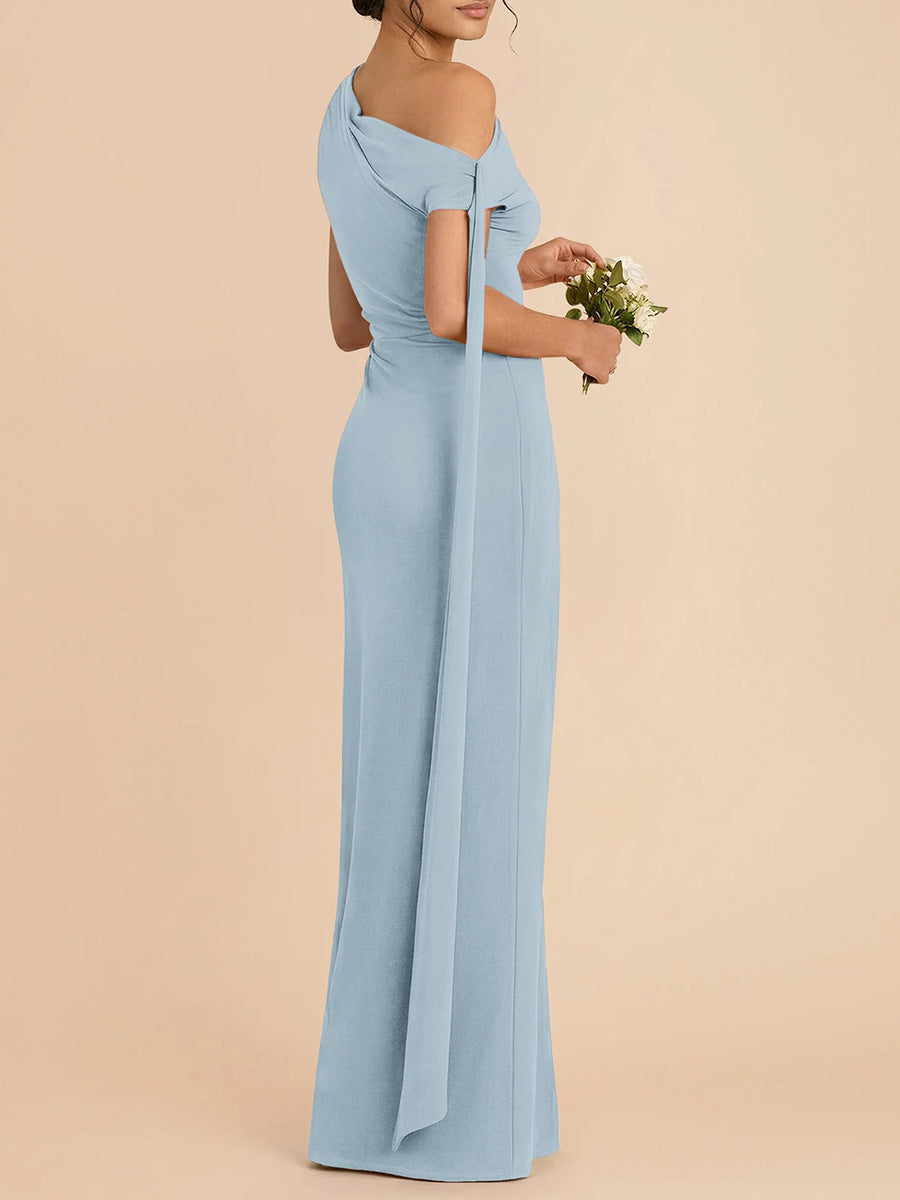 Sheath/Column One-Shoulder Pleated Floor-Length Stretch Crepe Bridesmaid Dress