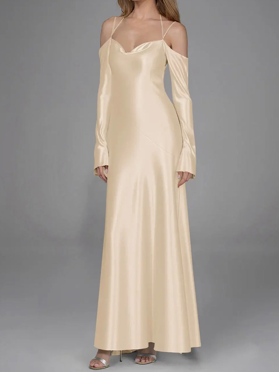 Sheath/Column Spaghetti Straps Floor-Length Silk Like Satin Corset Bridesmaid Dress