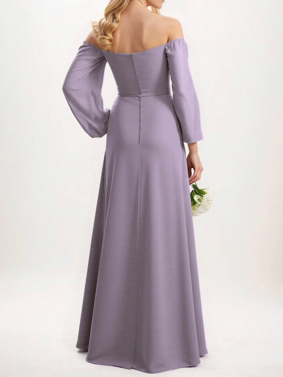A-line/Princess Off-the-Shoulder Floor-Length Chiffon Corset Bridesmaid Dress