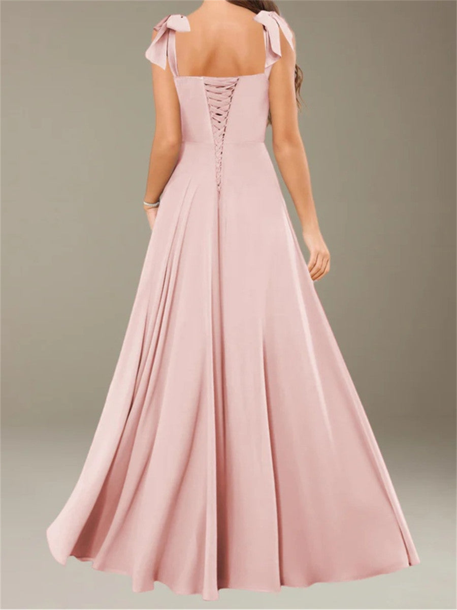 A-line/Princess Square Ruffles Floor-Length Stretch Crepe Bridesmaid Dress