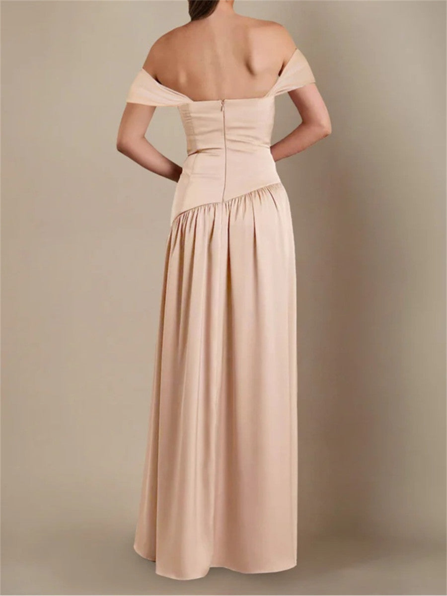 Sheath/Column Square Ruffles Floor-Length Bridesmaid Dress