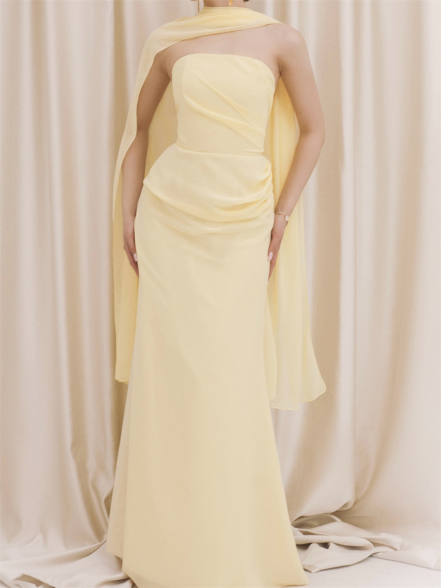 Sheath/Column Straight Pleated Floor-Length Chiffon Corset Bridesmaid Dress