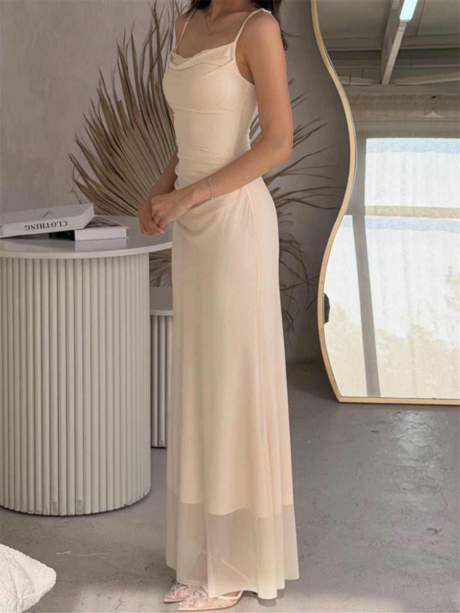 Sheath/Column Spaghetti Straps Pleated Floor-Length Chiffon Corset Bridesmaid Dress