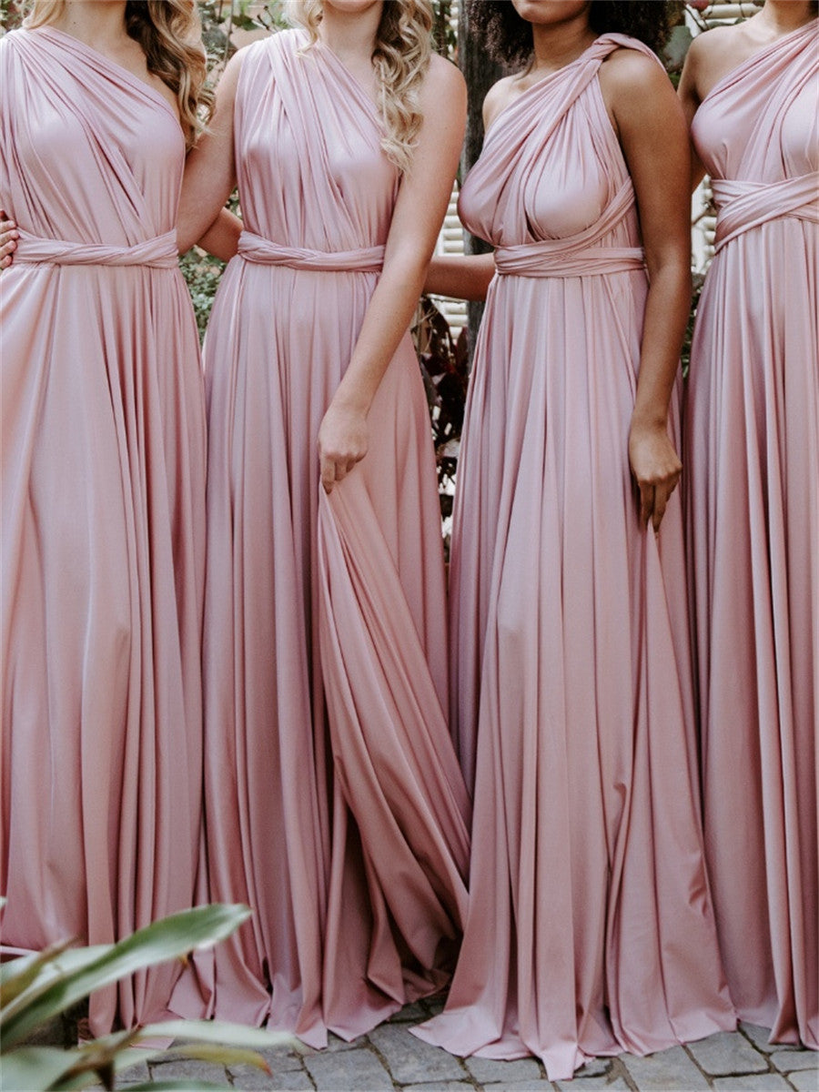 A-line/Princess One-Shoulder Pleated Sweep Train Bridesmaid Dress
