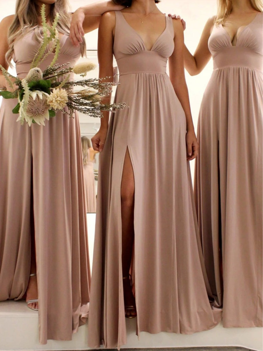A-line Sweetheart Ruffles Sweep Train Jersey Bridesmaid Dress