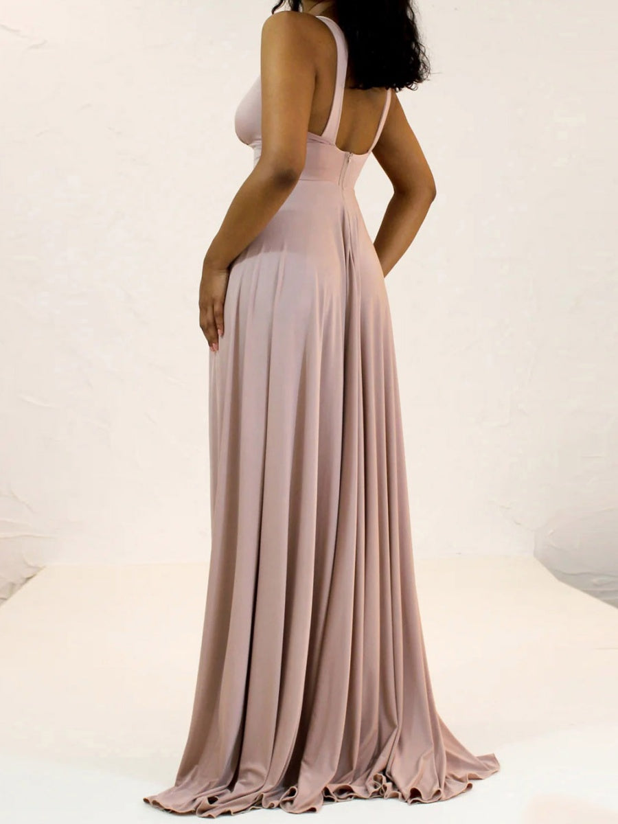 A-line Sweetheart Ruffles Sweep Train Jersey Bridesmaid Dress