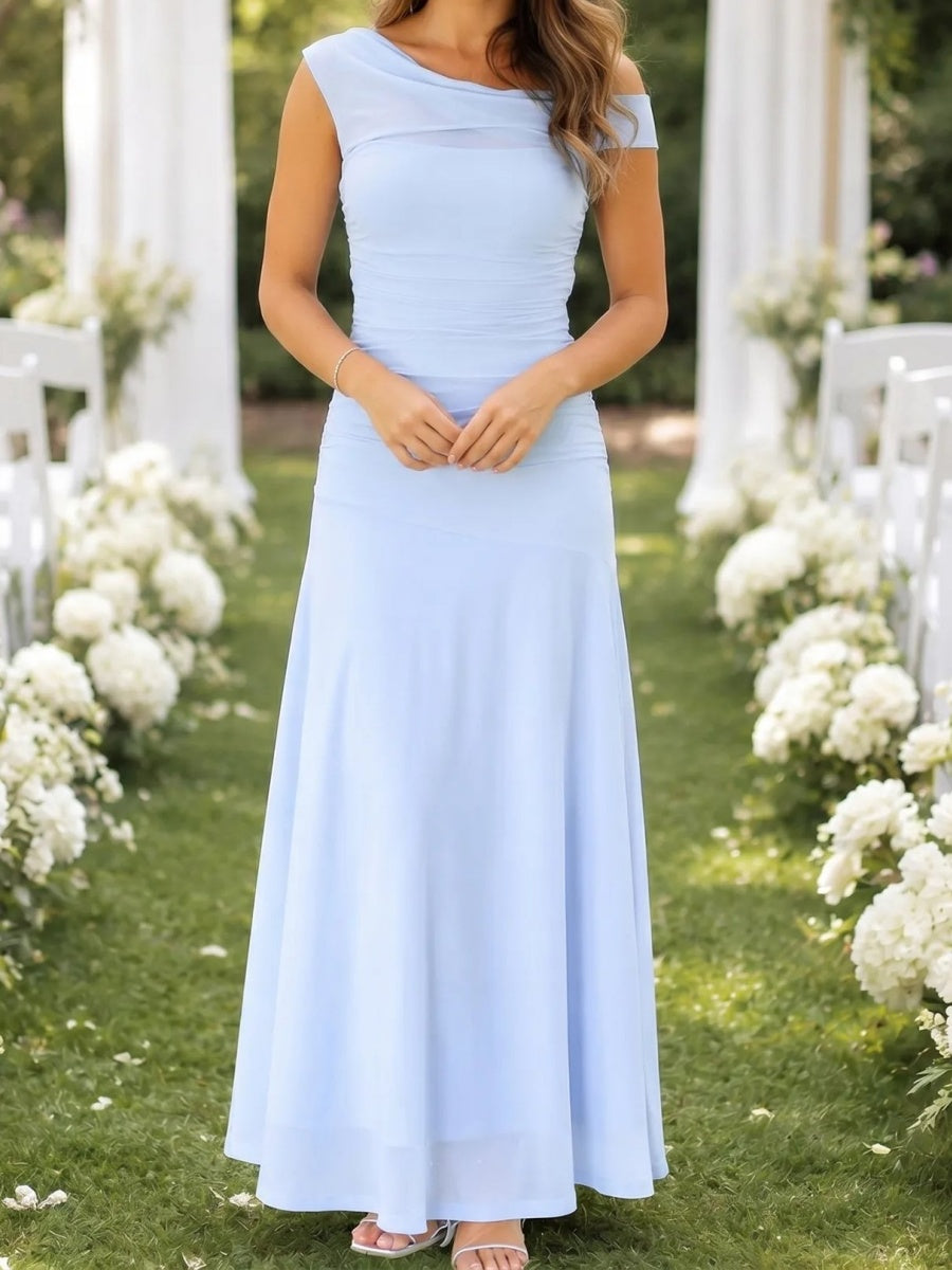 A-line One-Shoulder Ruffles Floor-Length Chiffon Corset Bridesmaid Dress