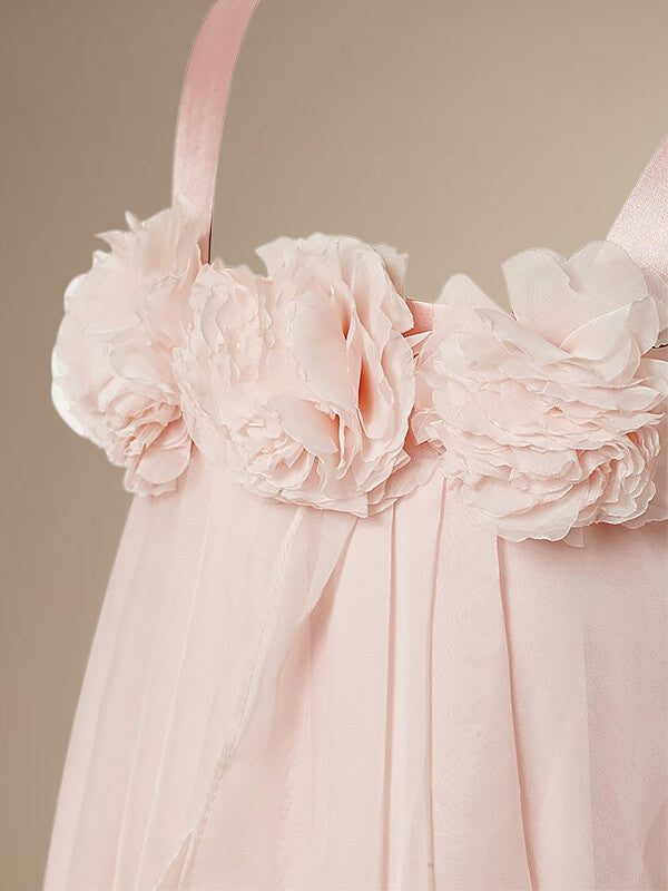 A-line Straps Flower Tea-Length Chiffon Flower Girl Dress