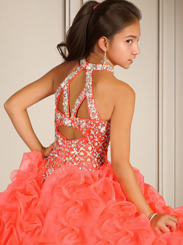 Ball-Gown Halter Beading Floor-Length Organza Flower Girl Dress