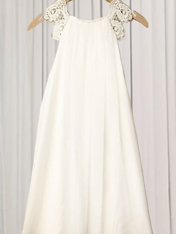 A-line Scoop Lace Tea-Length Chiffon Flower Girl Dress