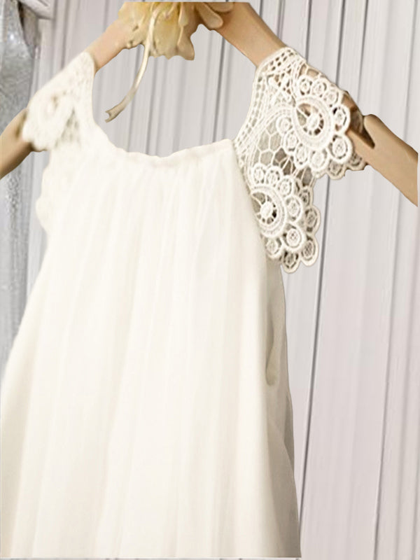 A-line Scoop Lace Tea-Length Chiffon Flower Girl Dress