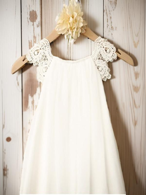 A-line Scoop Lace Tea-Length Chiffon Flower Girl Dress