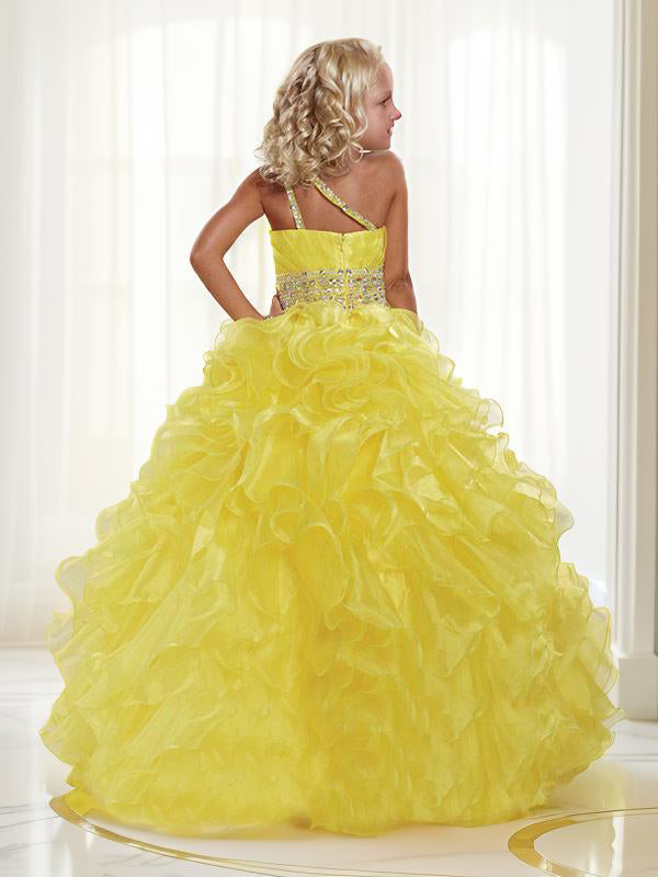 Ball-Gown One-Shoulder Beading Floor-Length Organza Flower Girl Dress