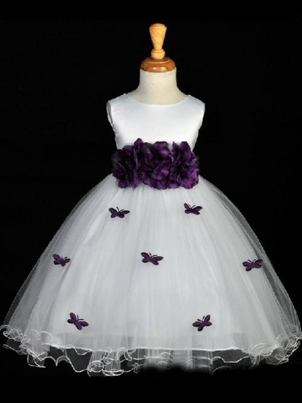 A-line Scoop Flower Tea-Length Organza Flower Girl Dress