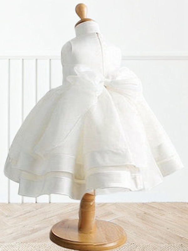 Ball-Gown Jewel Beading Tea-Length Satin Flower Girl Dress