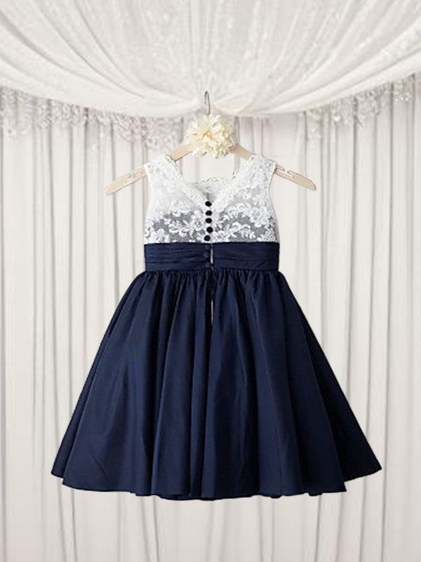 A-line Straps Bow Tea-Length Taffeta Flower Girl Dress