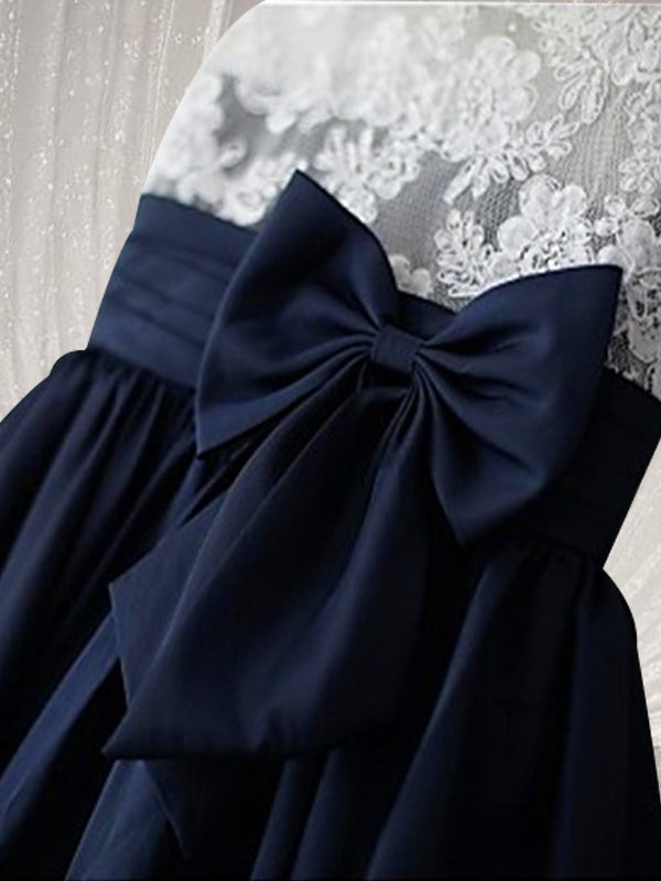 A-line Straps Bow Tea-Length Taffeta Flower Girl Dress