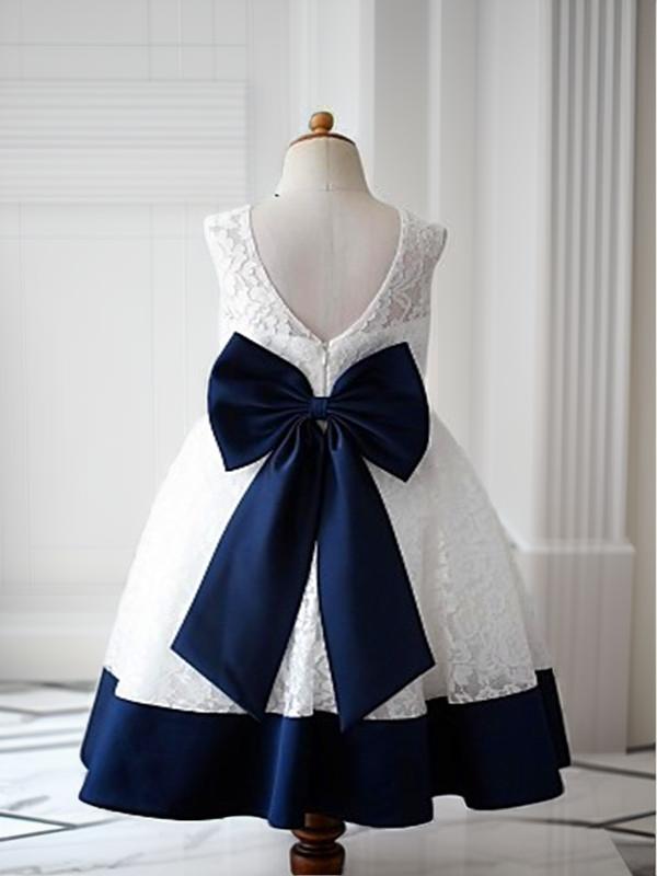 A-line Scoop Bow Ankle-Length Flower Girl Dress