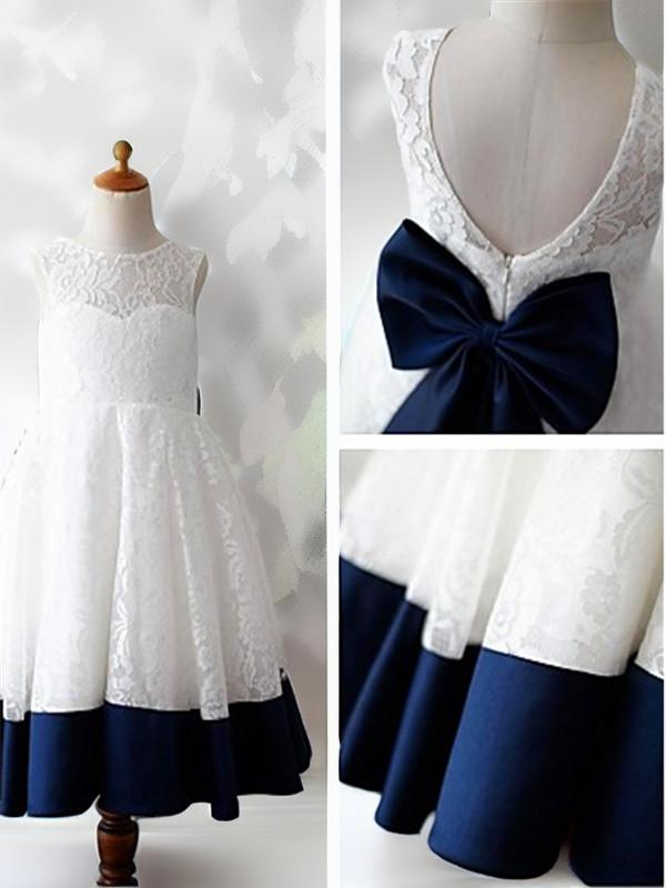 A-line Scoop Bow Ankle-Length Flower Girl Dress