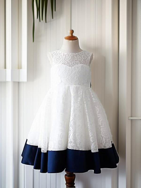 A-line Scoop Bow Ankle-Length Flower Girl Dress