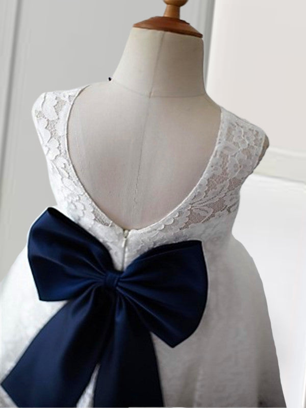 A-line Scoop Bow Ankle-Length Flower Girl Dress