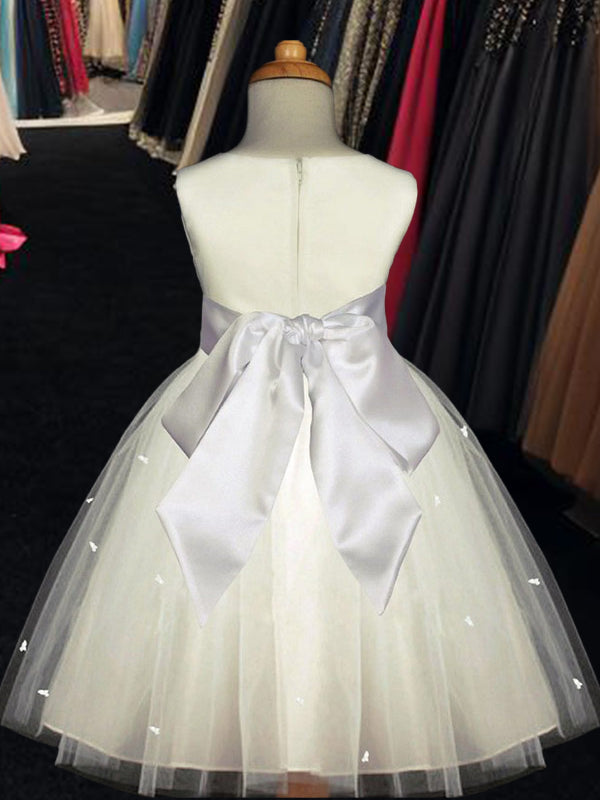 A-line Scoop Bow Ankle-Length Tulle Flower Girl Dress