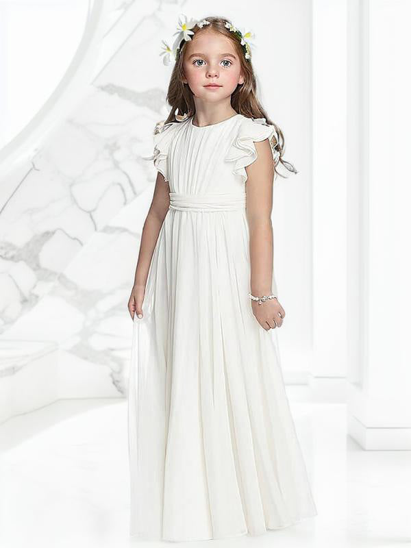 A-line Scoop Sash/Ribbon/Belt Floor-Length Chiffon Flower Girl Dress