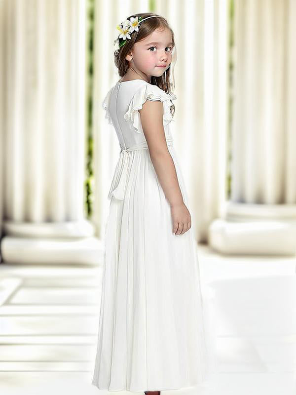A-line Scoop Sash/Ribbon/Belt Floor-Length Chiffon Flower Girl Dress