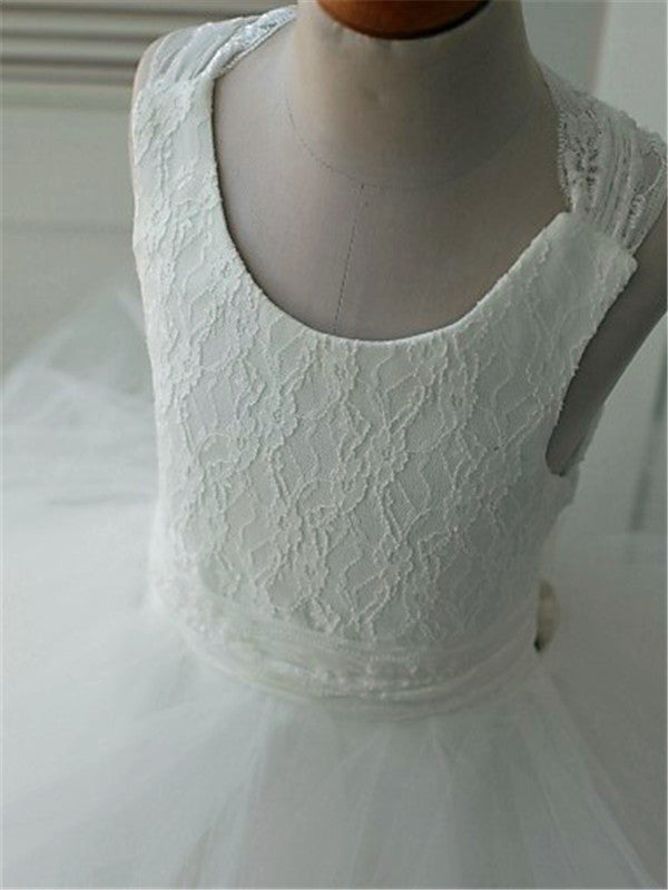 Ball-Gown Scoop Lace Ankle-Length Tulle Flower Girl Dress