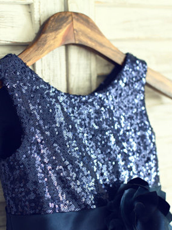 A-line Scoop Sequin Tea-Length Tulle Flower Girl Dress