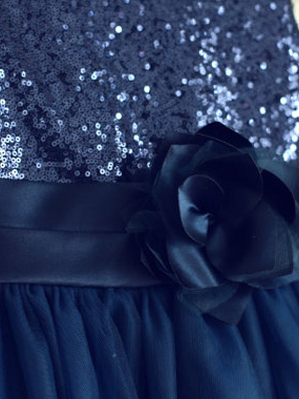 A-line Scoop Sequin Tea-Length Tulle Flower Girl Dress