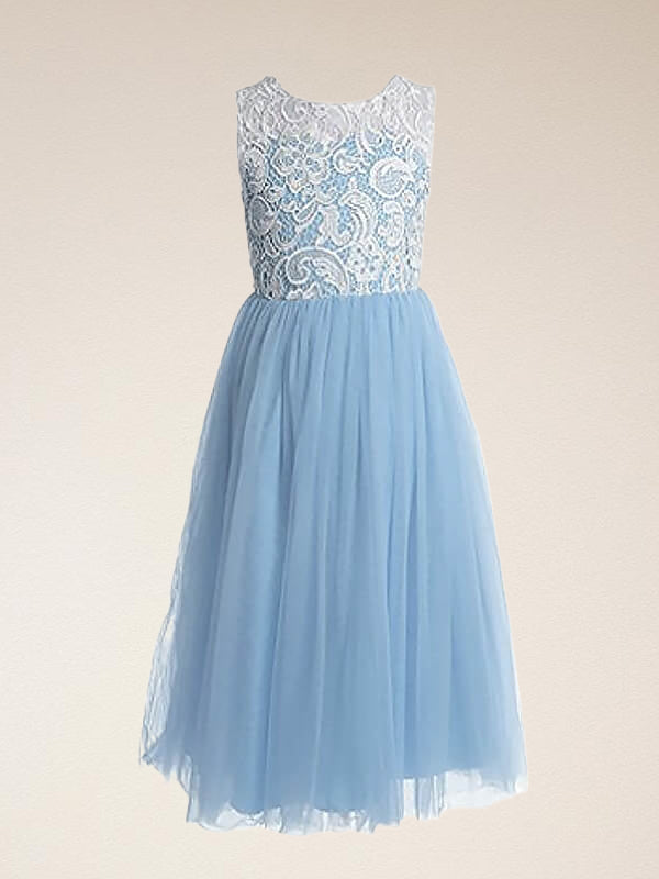 A-line Jewel Lace Ankle-Length Tulle Flower Girl Dress