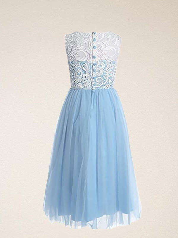 A-line Jewel Lace Ankle-Length Tulle Flower Girl Dress