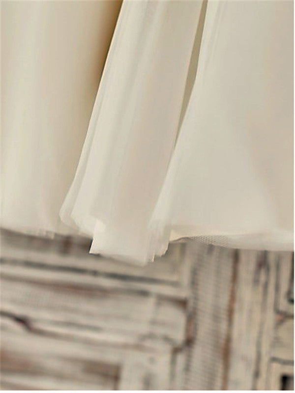 A-line Scoop Bow Knee-Length Tulle Flower Girl Dress