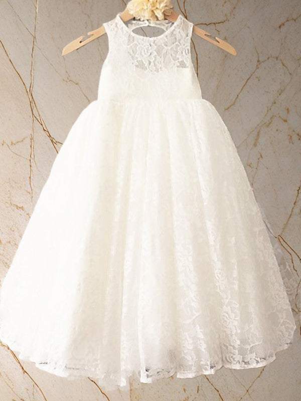 A-line Scoop Lace Ankle-Length Lace Flower Girl Dress
