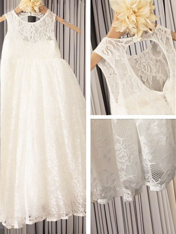 A-line Scoop Lace Ankle-Length Lace Flower Girl Dress