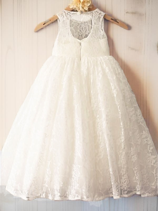 A-line Scoop Lace Ankle-Length Lace Flower Girl Dress