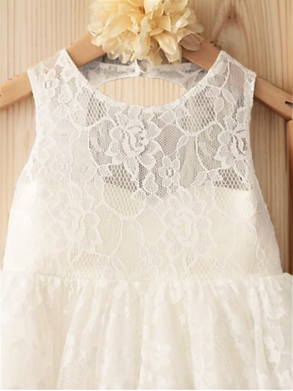 A-line Scoop Lace Ankle-Length Lace Flower Girl Dress