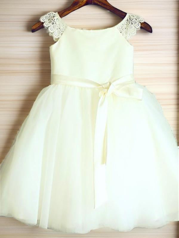 A-line Scoop Lace Knee-Length Tulle Flower Girl Dress
