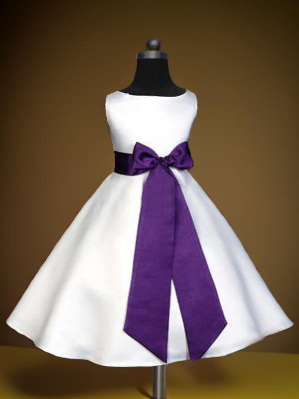 A-line Scoop Bow Ankle-Length Satin Flower Girl Dress