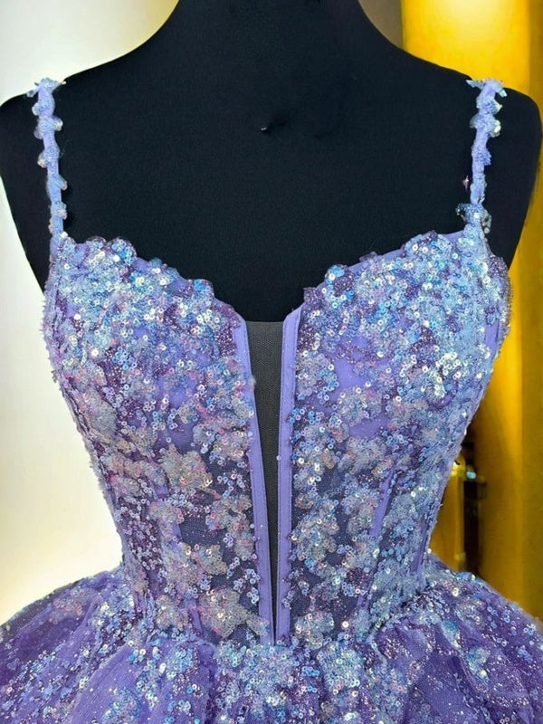 A-line Spaghetti Straps Appliques Lace Short/Mini Lace Corset Dress