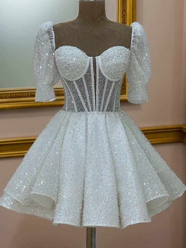 A-line Square Short Sleeves Short/Mini Corset Dress