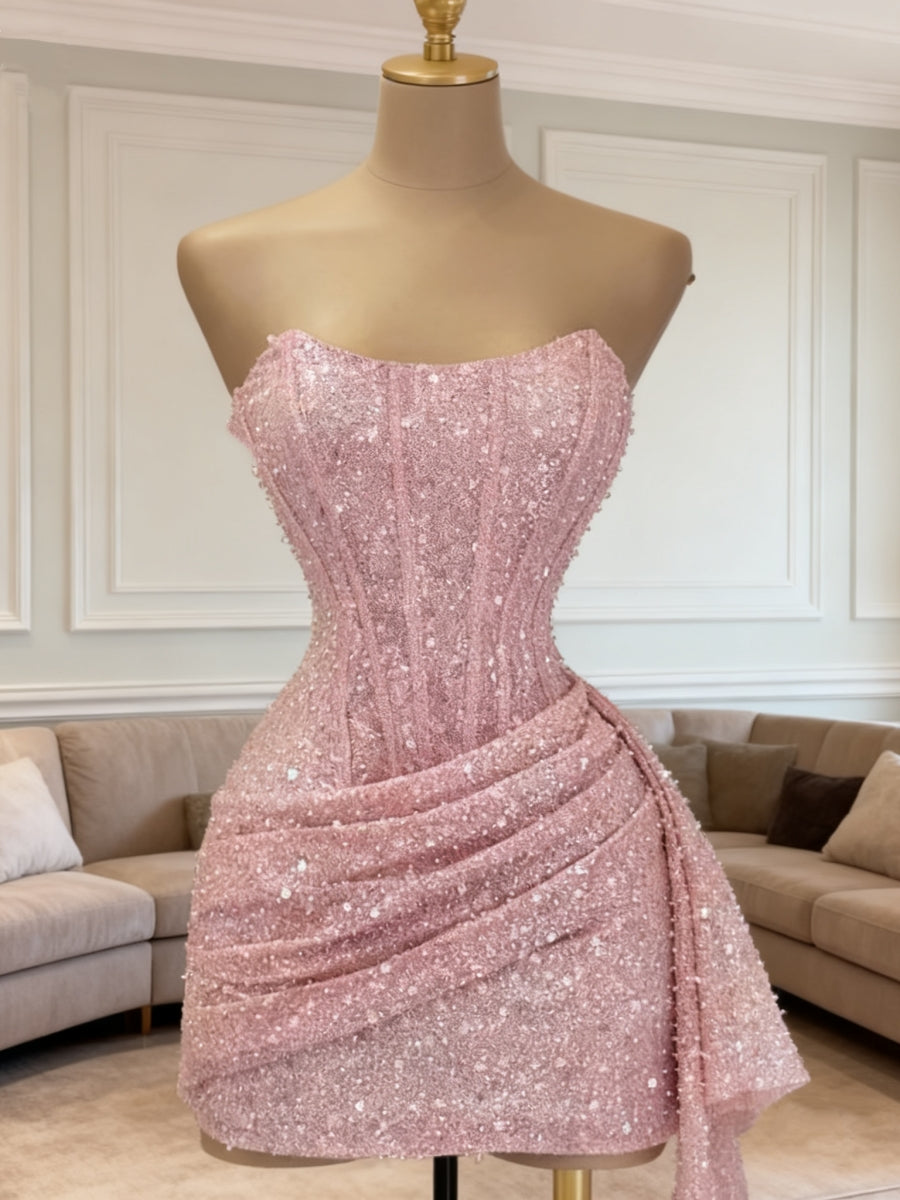 Sheath Straight Pleated Short/Mini Corset Homecoming Dress