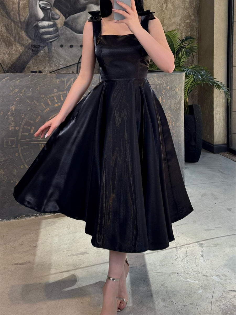 A-line/Princess Straps Bow Tea-Length Corset Homecoming Dress