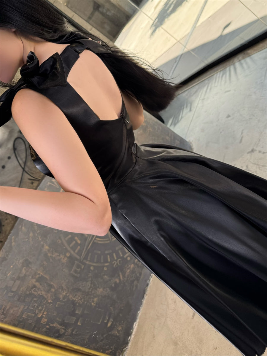 A-line/Princess Straps Bow Tea-Length Corset Homecoming Dress